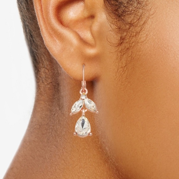 Double Drop Earrings You're Invited Rose Gold Tone Crystal KOHLS - Picture 5 of 6